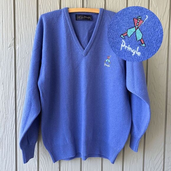 VTG Pringle of Scotland Periwinkle Wool Golf Sweater Men’s L XL Made in Scotland - Picture 1 of 9